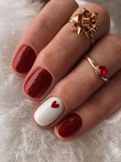 Red And White Nails, Red Nails Glitter, Red Christmas Nails, White Nail, Christmas Nail Designs