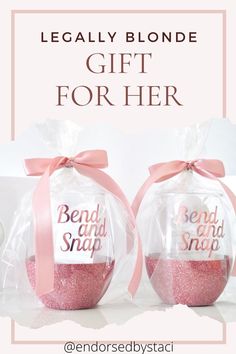 two bags filled with pink glitter and the words legally blonde gift for her