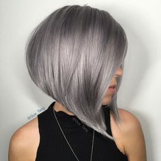 @hairbesties_ one of my favorite silver hair I did while in Russia! This model got feisty with me because I originally planned to put rosy bronze tones on her and she had her heart set on silver! Somehow I decided to go with it and do silver and so glad I did❄️throwback Stacked Bob Haircut, Silver Hair Color, Short Grey Hair, Grey Hair Color, Grey Hair, Short Hair Cuts For Women, Great Hair