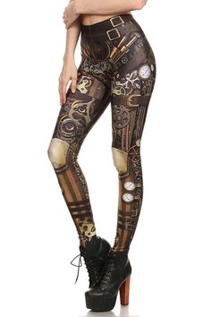 PRICES MAY VARY. SMOOTH COMFY: Soft and comfortable material makes workout steampunk leggings lightweight and breathable. Thanks to the breathability of the fabric, it’s perfect for day to day use. You stay completely comfy, relaxed and sweat-free. In line with the human body structure,giving you a slim and curvy look MULTI CHOICE PATTERNS: Our steampunk leggings for women use 3D print, make the pattern special and beautiful. Great festive print legging for every occasion. Suitable for a Party, Steampunk Leggings, Pinterest Tv, Steampunk Mode, Gothic Trousers, Steampunk Outfits, Comic Cosplay, Retro Leggings, Moda Steampunk, Diy Steampunk