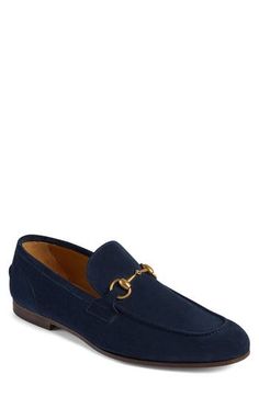 Alessandro Michele culls the house's rich history for this timeless loafer crafted from supersoft suede accented with iconic horsebit hardware. Leather upper, lining and sole Made in Italy Men's Designer Shoes Gucci Suede Loafers With Leather Sole, Gucci Suede Formal Loafers, Gucci Suede Loafers For Formal Occasions, Designer Shoes Gucci, Gucci Jordaan, Shoes Gucci, Mens Designer Shoes, Alessandro Michele, Suede Loafers