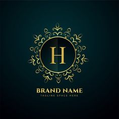 the letter h is made up of gold and black with an elegant pattern on it