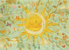 the sun and moon are depicted in this painting