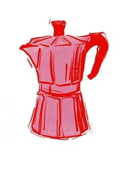 a drawing of a red coffee pot