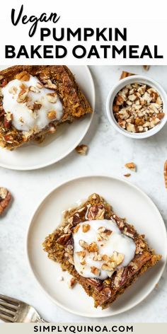 vegan pumpkin baked oatmeal on two white plates