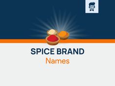 an orange and blue business card with the words spice brand names in front of it