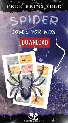 Get ready for a bout of laughter with our collection of spider jokes. These witty jokes and word plays are intertwined with educational facts, making learning about arachnids incredibly fun! #creativelearning #kidsactivities #freedownload #funlearning #earlyeducation #spiders #braingym #kidminds #laughingkidslearn #jokesforkids Spider Jokes, Educational Facts, Witty Jokes, Free Printable Cards, Facts For Kids