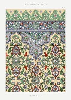 an intricately designed wallpaper with flowers and leaves in blue, green, red and white