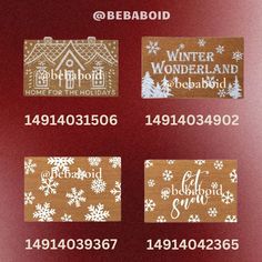 bloxburgdecals, roblox, doormat, decor, winter, christmas, winterdecor, bloxburgbuild, decals, bloxburg Bloxburg Houses Ideas, Houses Ideas Exterior, Bloxburg Food Decals, Winter Christmas Decor, Baby Decals, Bloxburg Houses, Exterior Christmas, House Decals