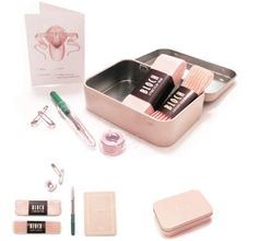 the contents of a beauty kit are neatly organized