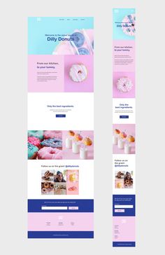 the website design is designed to look like it has donuts on it and pink, blue