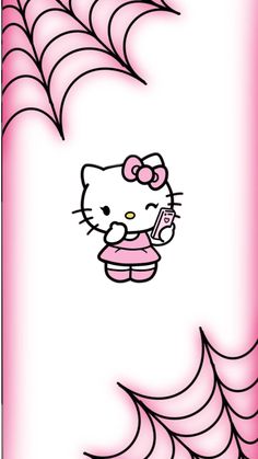 an image of a hello kitty on a cell phone in the spider web pattern with pink background