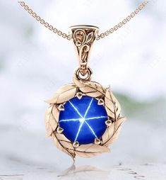 We are Pleased to welcome you in our Store-    TheLesBijoux Short Description about the item-  This Pendant is Made With a Cabochon Blue Star Gemstone and the accented stones in this Pendant., are the Moissanite to adorn the look of this beautiful Pendant.. a unique piece to wear occasionally or can be used regularly. Can be offered as a gift to your loved ones, to make them feel special. MATERIAL AVAILABILITY- ( 925 Sterling Silver/ 14k solid gold(white gold / rose gold / yellow gold?  950 Solid Platinum  We make sure that you know that you're getting high quality hand-made crafted jewelry when you purchase items from our store. This beautiful Pendant.. is made to order. Available in all the Required Materials. ( 925 Sterling Silver/ 14k/18k solid gold(white gold / rose gold / yellow gold Deco Wedding, Pendant For Women, Necklace Unique, Art Deco Wedding, Star Art, Leaf Pendant, Feel Special, Blue Star, Star Pendant