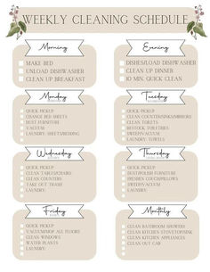 a printable cleaning schedule for the home