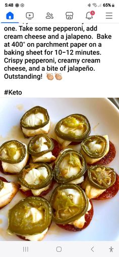 an image of some food on a plate with the caption above it that reads, one take some pepperoni, add cream cheese and a jalapeno