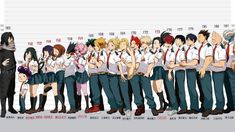 an anime character is standing in front of a group of people with their arms around each other