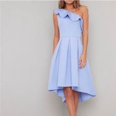 Light Blue Chi Chi London Dress Brand New Without Tag- Never Worn Light Blue Midi Dress Formal, Spring Light Blue One-shoulder Midi Dress, Light Blue One-shoulder Midi Dress For Spring, Light Blue One Shoulder Midi Dress For Spring, Blue One-shoulder Midi Dress With Ruffles, Blue One Shoulder Midi Dress With Ruffles, Light Blue One-shoulder Spring Dress, Blue One-shoulder Midi Dress For Spring, Light Blue Midi Dress For Spring Party