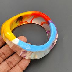 "you will receive 1 piece of Resin bracelet, bangle   Bangle inner diameter size =  2.5\"  Bangle width     = 23 mm  Material: Resin Quantity: 1 Piece Thank you very much for visiting! Any questions, please feel free to contact us. Discount for bulk provide." Artisan Multicolor Bangle, Retro Multicolor Bangle Jewelry, Retro Multicolor Bangle Bracelets, Resin Bangle Bracelet, Vintage Resin Bangle, Resin Bangles, Resin Bracelet, Wide Bracelet, Hand Made Jewelry