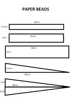 paper beads are shown with measurements for each bead and the size, width, and length