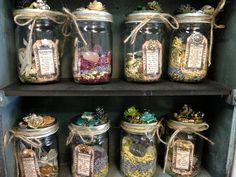 the jars are filled with different types of things