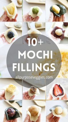 the top ten mochi fillings are shown in this collage with different ingredients