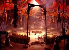 an image of a circus setting in the dark