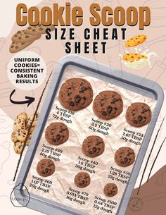 the cookie scoop size sheet is full of cookies