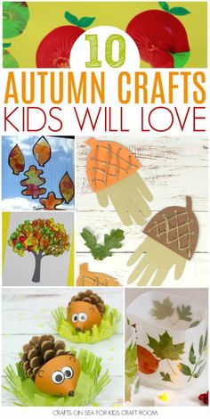 the top ten autumn crafts for kids to make with paper leaves and acorns