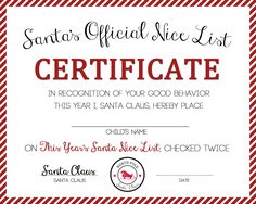 santa's official nice list certificate