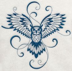 an owl with swirls on it's wings is seen in this drawing by person