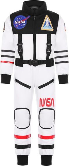 an astronaut suit with nasa patches on the chest and two zippers at the bottom