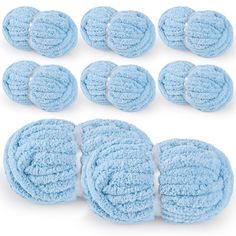 blue scrubcloths are arranged in rows on a white background