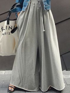 Solid Color Elastic Waist Drawstring Wide Leg Pant Material : Chinlon,>80%Cotton,Style : Loose,Wide Leg,Feature : Solid Color,Occasion : Casual,Vacation,Urban,Simple,Seasons : Spring,Summer,Autumn,Type : Casual Pants Bottoms,Color : BLACK,LIGHT GRAY,Size : S,M,L,XL,Size Chart:Please Consult The Size Chart We Provide For This Item's Measurements To Help You Decide Which Size To Buy.Please Note: There May Be 1-3cm Differ Due to Manual Measurement.INCH Waist(relaxed)LengthS25.9838.58M26.7738.98L27.5639.37XL28.3539.76CM Waist(relaxed)LengthS6698M6899L70100XL72101 Cotton Trousers Women, Trousers Women Casual, Long Pants Casual, Elastic Waist Pants, Pantalon Large, Loose Pants, Chic Fashion, Knitting Inspiration, Waist Pants