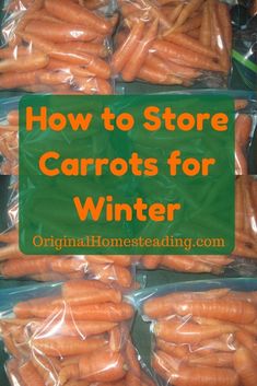 carrots wrapped in plastic with the words how to store carrots for winter