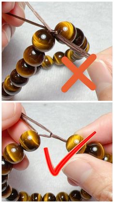 two pictures showing how to make bead necklaces