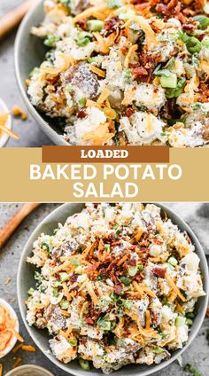 A bowl of creamy Loaded Baked Potato Salad topped with crispy bacon, cheese, and green onions, ready to serve at a summer potluck or Memorial Day gathering.