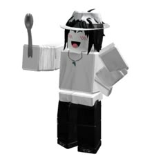 a lego character holding a fork and knife