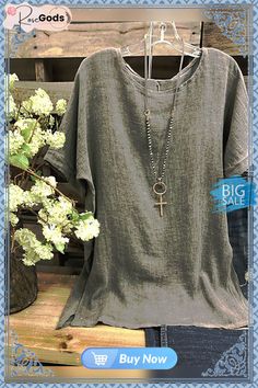 Round Neck Casual Short Sleeve Shirt Top Casual Gray Cotton Blouse, Plain Short Sleeve Blouse For Fall, Fall Short Sleeve Plain Blouse, Fall Plain Short Sleeve Blouse, Oversized Gray Casual Blouse, Casual Oversized Gray Blouse, Gray Plain Tops For Summer, Plain Gray Shirt For Summer, Gray Plain Shirt For Summer