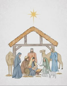 a nativity scene with the birth of jesus