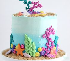 there is a cake decorated with sea life