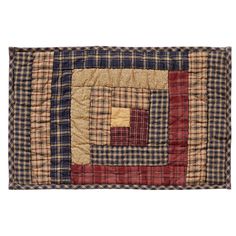 a quilted placemat with red, white and blue plaid squares on the front