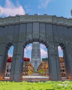 an arch in the middle of a large city