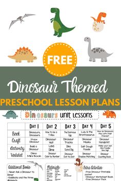 the dinosaur themed preschool lesson plan with free printables