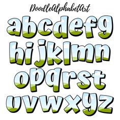 an alphabet with green letters and numbers