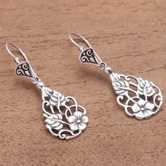 ​​Floral Teardrop Sterling Silver Dangle Earrings from Bali - Garden Teardrops | NOVICA Bali Garden, Silver Dangle Earrings, Sterling Silver Dangle Earrings, Metal Flowers, Garden Flowers, Jewelry Packaging, Silver Earrings Dangle, Sterling Silver Bands, Jewelry Creation