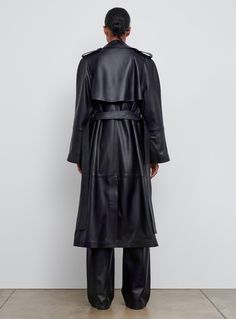 Luxury Long Coat For Work, Designer Gabardine Long Coat, Luxury Gabardine Outerwear For Fall, Long Leather Coat, Timeless Wardrobe, Leather Trench, Timeless Wardrobe Staples, Denim Blazer, Leather Trench Coat