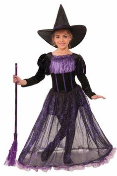 Most witches dress up in black, but your little girl can dress up in our Purple Potion Witch Child Costume for a new twist and color on the traditional witch dress! This costume includes a hat and dress that features a black and purple color scheme with spiderwebs on the hoop skirt, purple trim on the bodice, and a purple rim on the black hat. Additional costume props and accessories are available and sold separately. Potion Witch, Purple Potion, Tinkerbell Costume, Fairy Halloween Costumes, Black Tutu, Kids Birthday Themes, Halloween Store