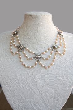 pretty Victorian Style Pearl Chain Wedding Jewelry, Victorian Style Wedding Jewelry With Pearl Chain, Victorian Beaded Wedding Jewelry, Exquisite Silver Pearl Necklace For Wedding, Delicate Pink Pearl Necklace For Wedding, Victorian Pearl Necklace For Wedding, Exquisite Flower Shaped Wedding Necklaces, Flower-shaped Pearl Jewelry For Wedding, Pearl Flower Jewelry For Wedding