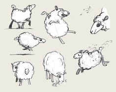 some sheep are standing and jumping in the air