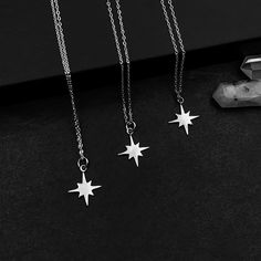 "Real 925 Sterling Silver Dainty and Delicate North Star Charm Necklace This simple yet elegant necklace features a sterling silver Wiccan Pentagram Charm on a Dainty Sterling silver 18\" cable chain. Simple yet very trendy and great for layering. Charm Measures 18 x 12.50 mm Jewelry will come in a gift box * Please read shop policy before placing an order * *JEWELRY CARE* Sterling Silver will tarnish over time, but to help keep your jewelry looking beautiful - Clean with a soft dry cloth after Silver Celestial Charm Necklace With Star Charm, Silver Celestial Necklace With Star Charm, Celestial Silver Necklace With Star Charm, Silver Star Charm Necklace In Celestial Style, Silver Star Charm Necklaces In Celestial Style, Silver Star-shaped Celestial Charm Necklaces, Silver Star Print Jewelry As Gift, Silver Jewelry With Star Print As Gift, Silver Star Print Jewelry For Gift